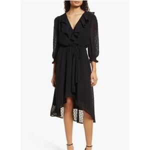 New ~ FRAICHE by J ~ Swiss Dot Faux Wrap Dress Extra Large Black